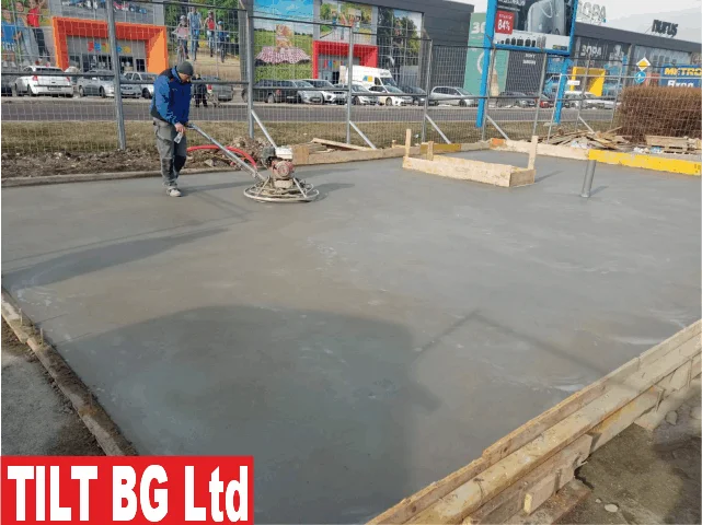 Бетонна основа за ГТП хале — шлайфане на повърхността. Производство и монтаж на метални конструкции в България.